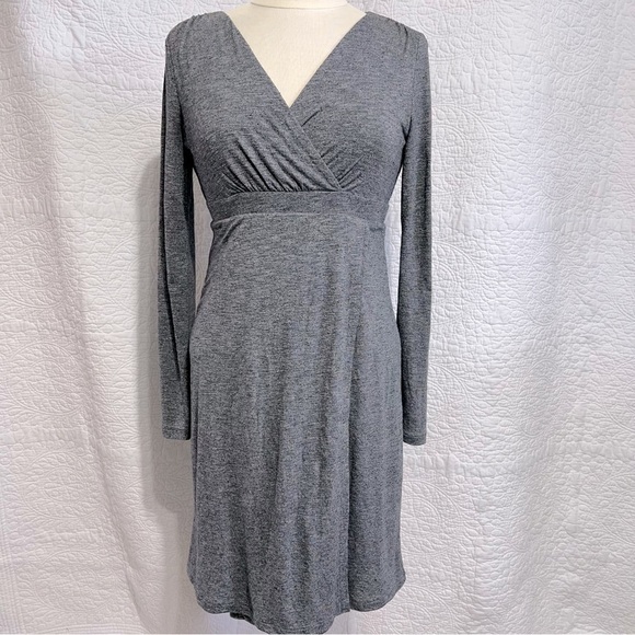 Athleta Womens Grey Faux Wrap Long Sleeve Midi Dress, Size- Xsmall - Picture 1 of 12